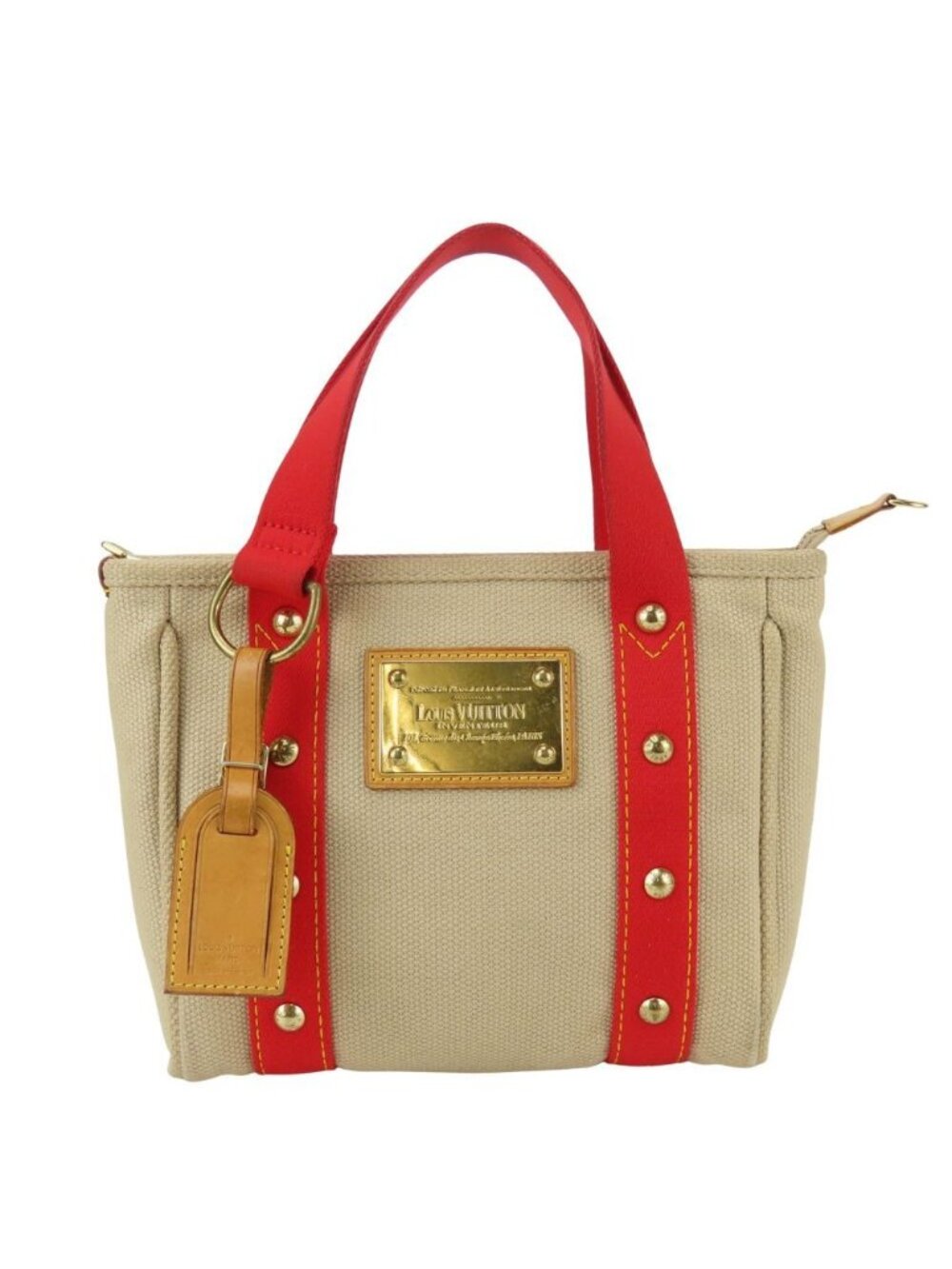 Louis Vuitton Handbag Antigua Cabas PM Canvas Beige Red Mini Tote Casual